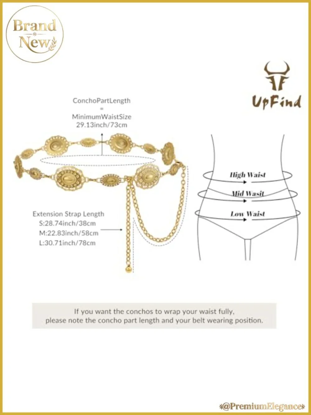 Western Metal Chain Belt Concho Cowgirl Waist Link for Jeans Dresses